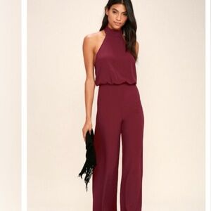 Lulu's Chic Burgundy Halter Jumpsuit